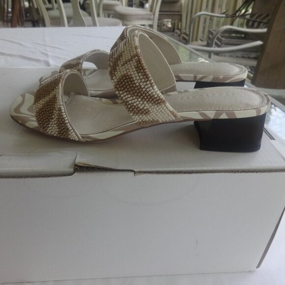 Sanctuary Revive women's size 6M leather beaded slides, tan, 1&1/2" chunky heels - Picture 3 of 15